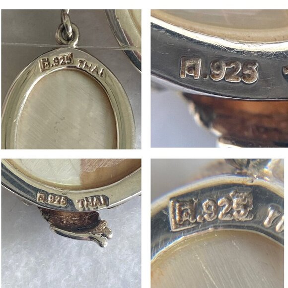 Sterling Silver 925 MOP Marcasite Sea Life Shell Panel Necklace & Earring Set - Picture 10 of 16